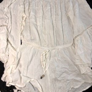 White Flowy Strapless Romper Coverup